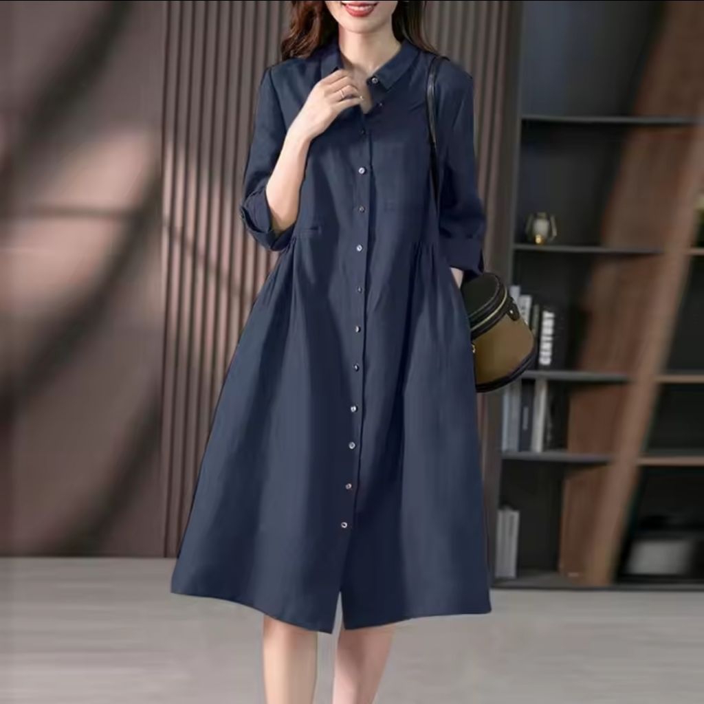 Novel Tunik Linen Rami Premium – Tunik Wanita  Kancing Depan Fit to XXL