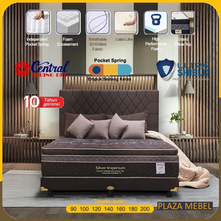 SET Spring Bed Central Silver IMPERIUM  Pocket Spring + Latex Like  + HB Aurora ( FULLSET )