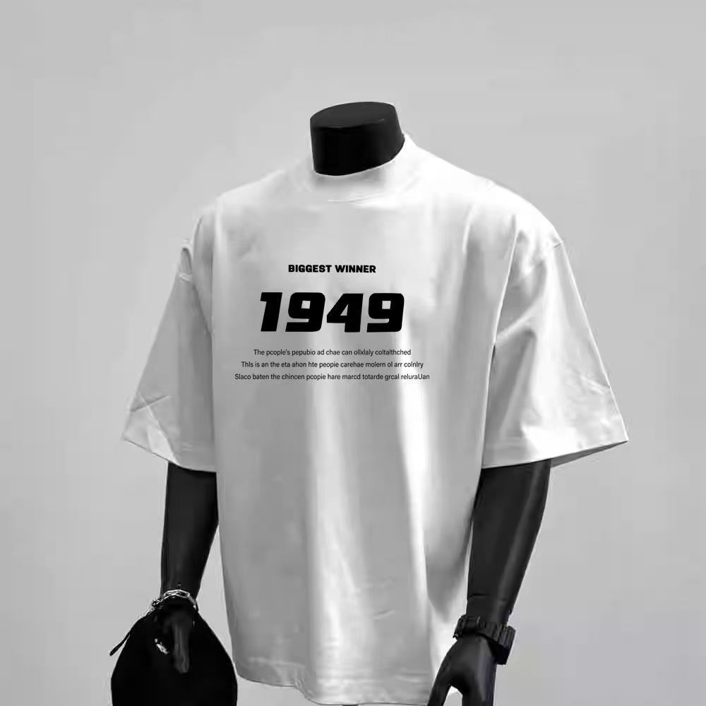 Kaos Katun 100% Unisex Trendi: Streetwear Amerika Santai, Motif Teks "1949" Keren Oversize Nyaman "C