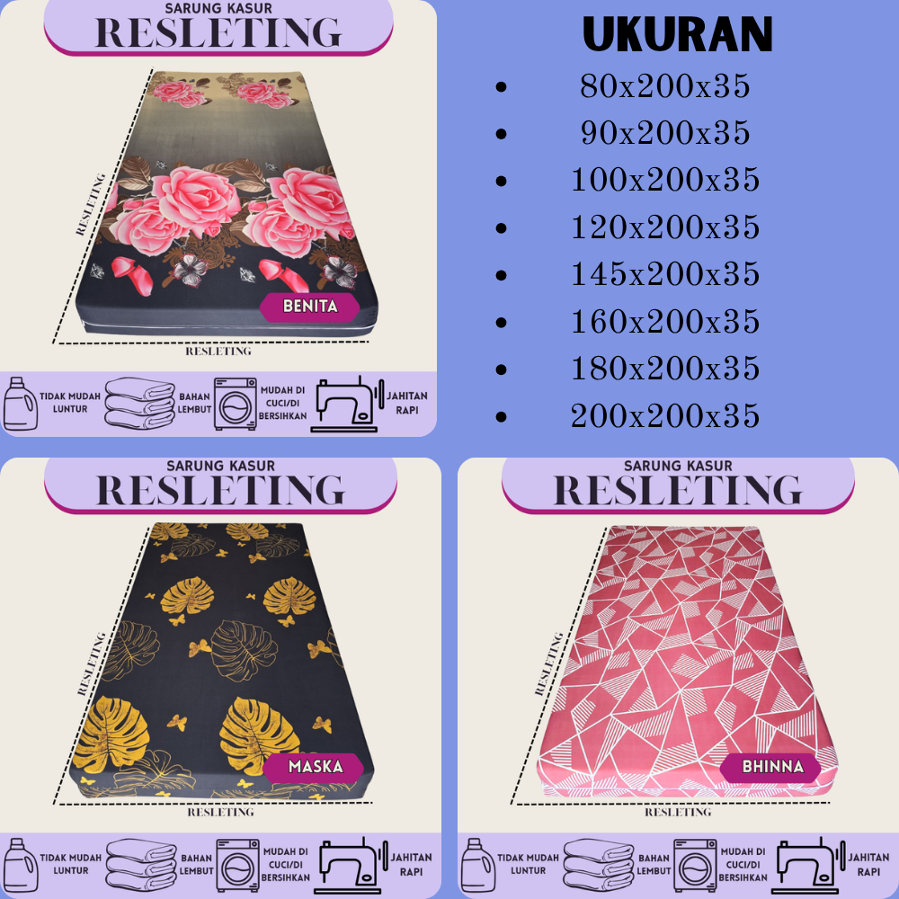 Sprei Resleting / Sarung Kasur Busa Resleting Tebal/Tinggi 35cmLebar 145,160,180,200 - Cover Kasur B