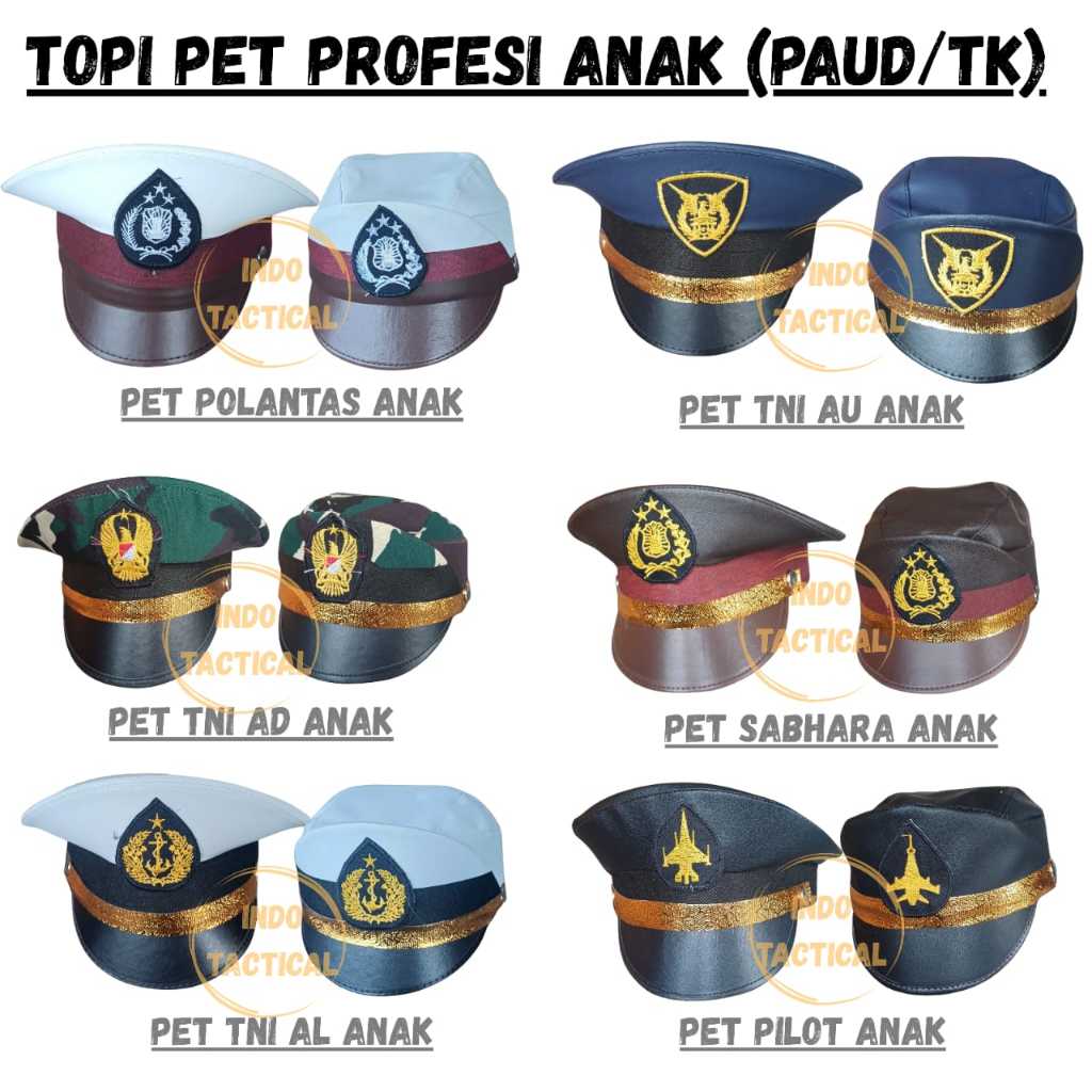 TOPI PET PROFESI ANAK TOPI PET POLISI ANAK TOPI TNI AD, TNI AU, TNI AL ANAK TOPI PILOT ANAK TERMURAH