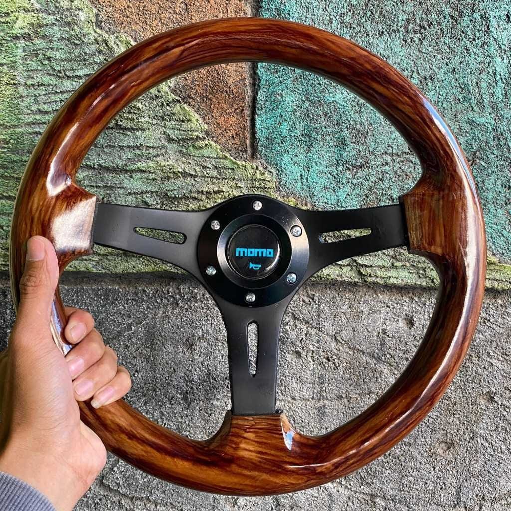 Stir racing variasi spoer kayu - stir kemudi wood momo variasi mobil universal