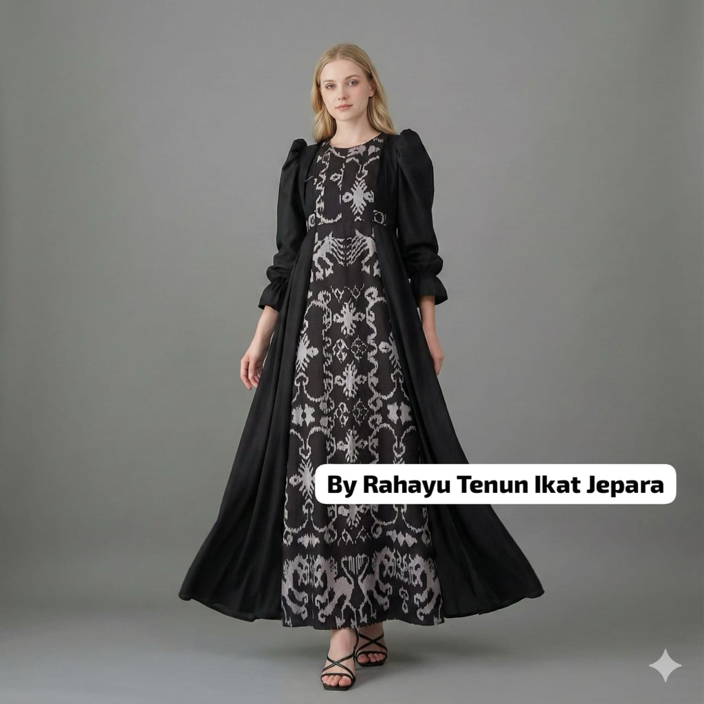 Gamis Tenun Hitam attaya terlaris dan viral