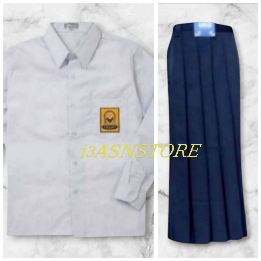 SETELAN SERAGAM SMP ROK RA BIRU & baju PUTIH panjang