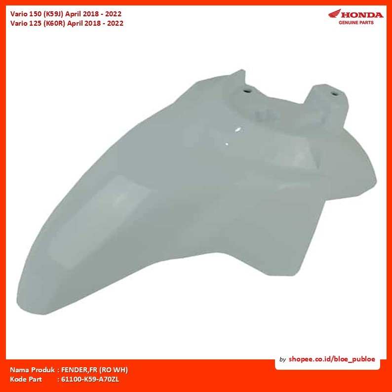 Spakbor Depan Putih Honda Vario 150 (K59J)/FENDER,FR (RO WH)/61100K59A70ZL