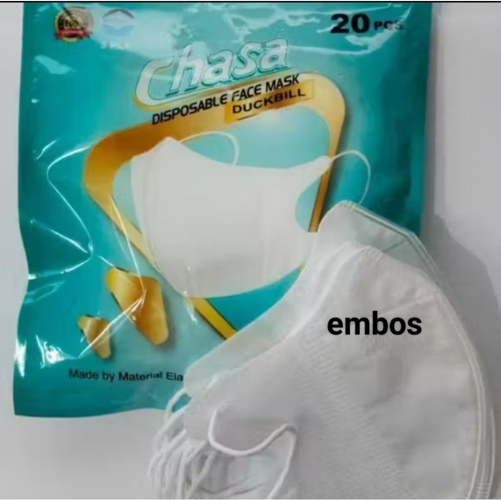 Masker duckbill Chasa EMBOS Dewasa earloop 20pcs/premium Quality-KEMENKES