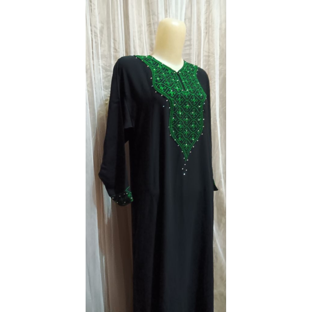 Abaya hitam bordir hijau elegant ori