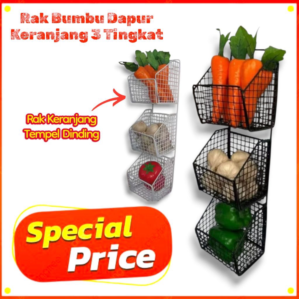Rak Bumbu Dapur 3 Susun Tempel Dinding/Rak Keranjang Serbaguna