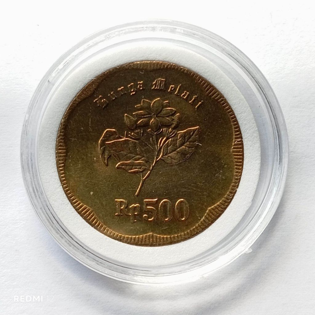 Uang koin 500rupiah melati besar Th 91/92 + Kapsul pelindung koin (SUDAH DICUCI) kuno koleksi