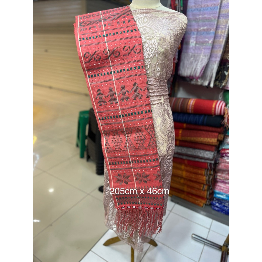Selendang sadum tenun tangan Hande sultan pink coral full motif dan payet