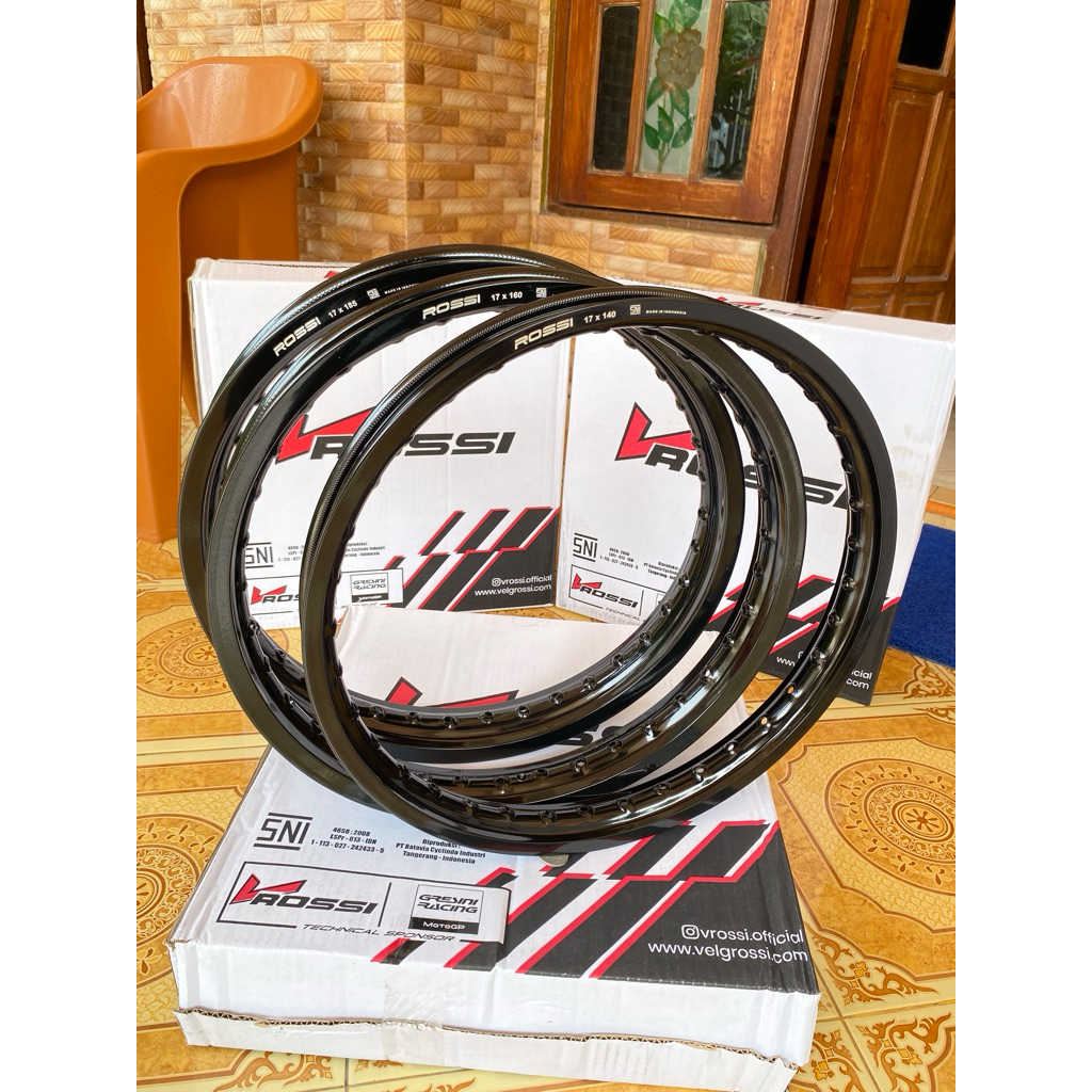 VELG ROSSI HITAM GLOSY RING 17 UKURAN 140 160 185