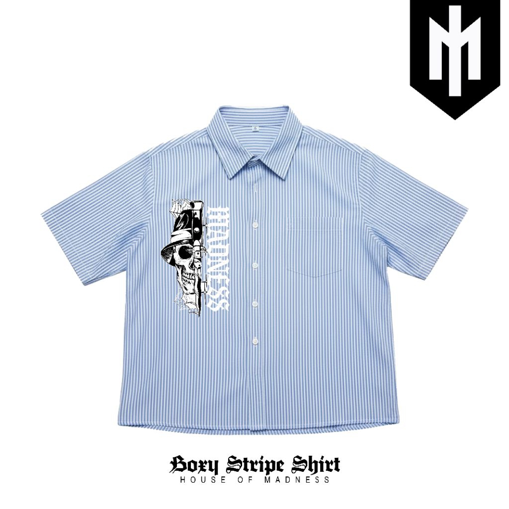 Kemeja STRIPE House of Madness SKULL  – workshirt Streetwear Skena Premium Oversize