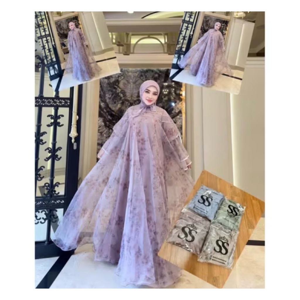 SHELLASAUKIA DRESS ORGANZA BARU DRESS TILE SUTRA ORGANZA SET HIJAB RAYA  ORI GAMIS SS TERBARU Mewah 
