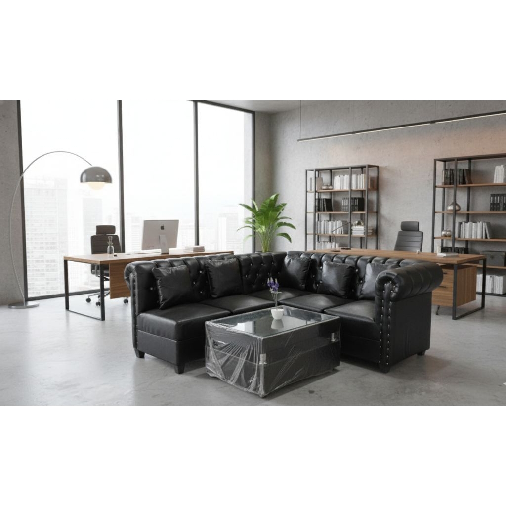 Sofa Minimalis L Putus Oscar Hitam 32 kancing