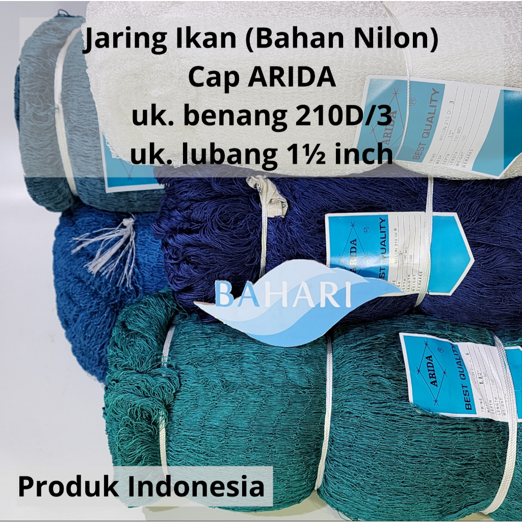 Jaring Ikan Arida Nilon 210D/3 lubang 1 1/2" ukuran jaring 100/100 (Nylon Multifilamen Net benang D3
