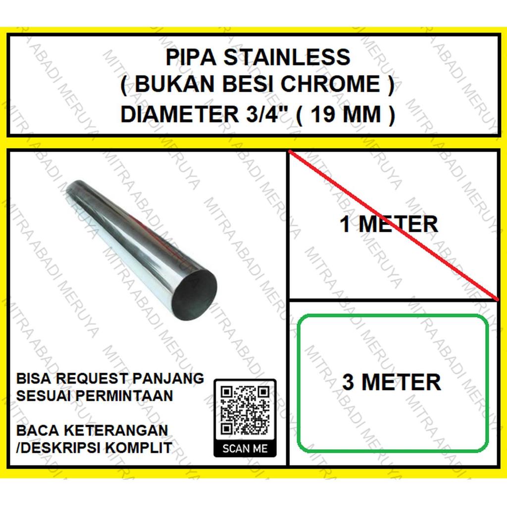 Pipa Gantungan Baju Pipa Stainless 3/4" (19 mm) - 3 meter Pipa Bulat