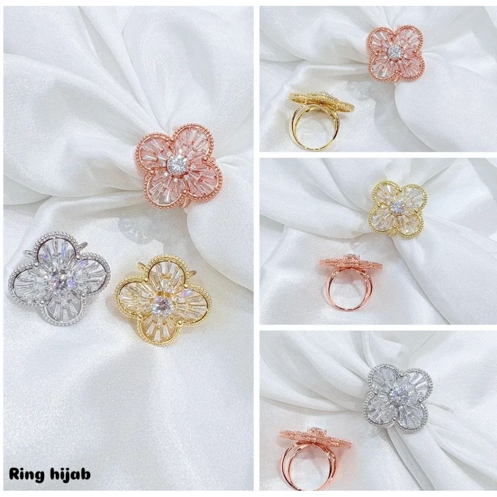Ring hijab rose vc cleve plated silver Ring jilbab fashion cubic diamond premium quality