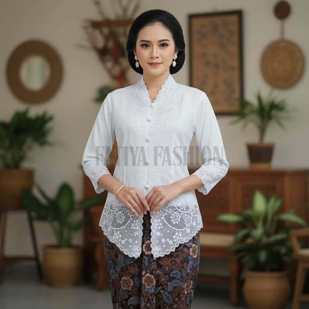 Kebaya Encim Bordir Modern Motif Senada Lengan Panjang Bahan Katun