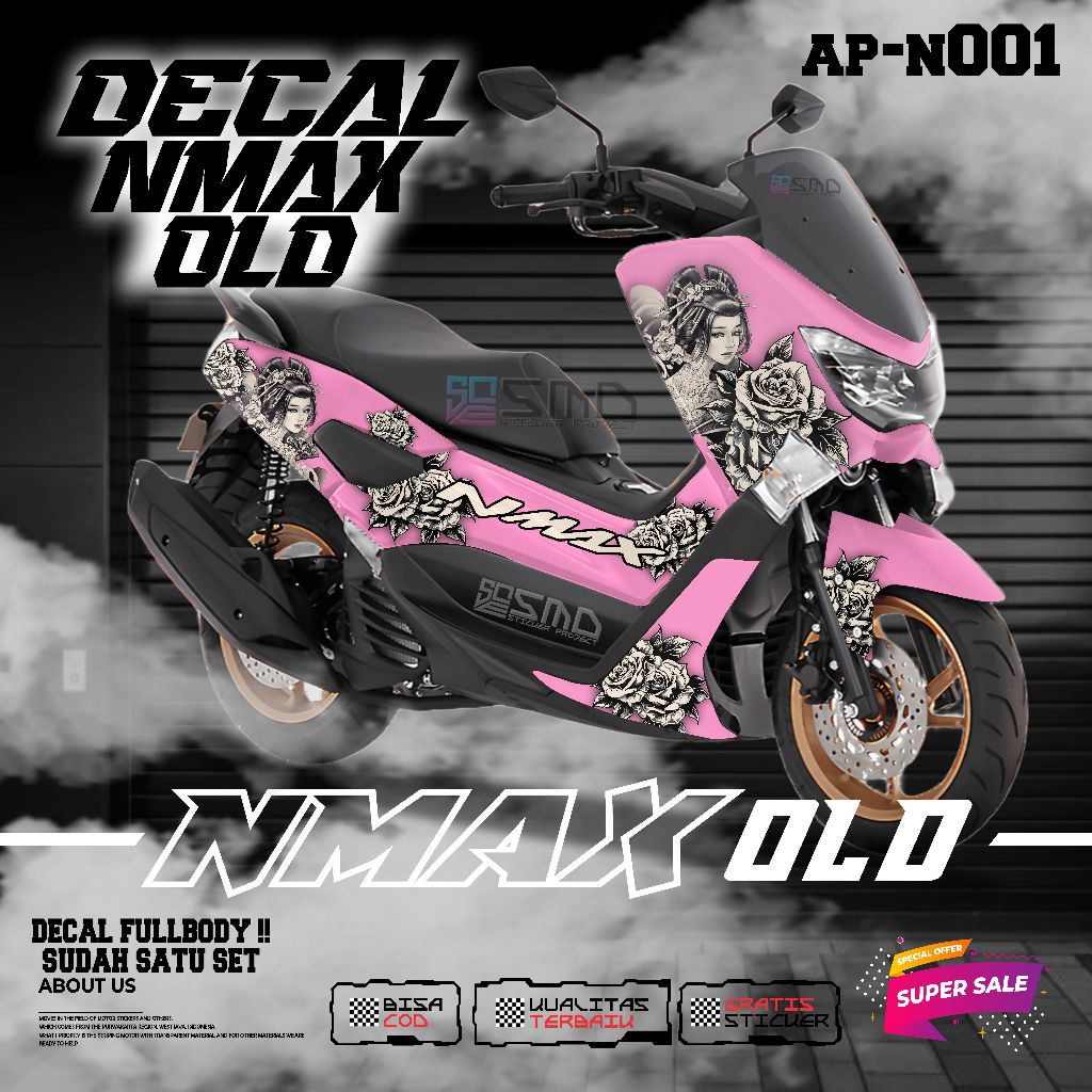 DECAL STICKER VARIASI FULLBDY YAMAHA NMAX OLD MOTIF KEREN GEISHA JEPANG BUNGA SATUSET