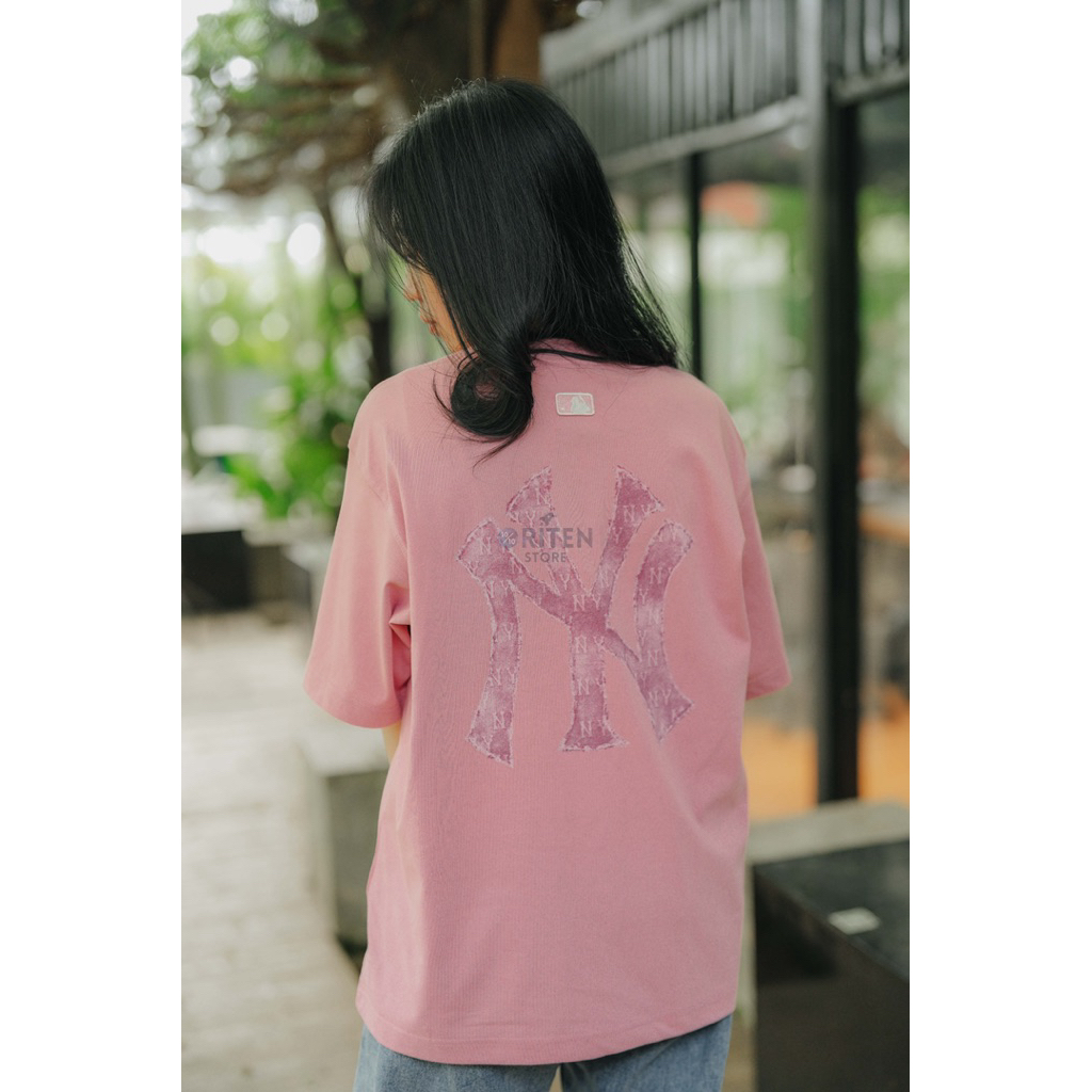 MLB Korea NY Yankees Denimlike Big Lux Tee Pink Original
