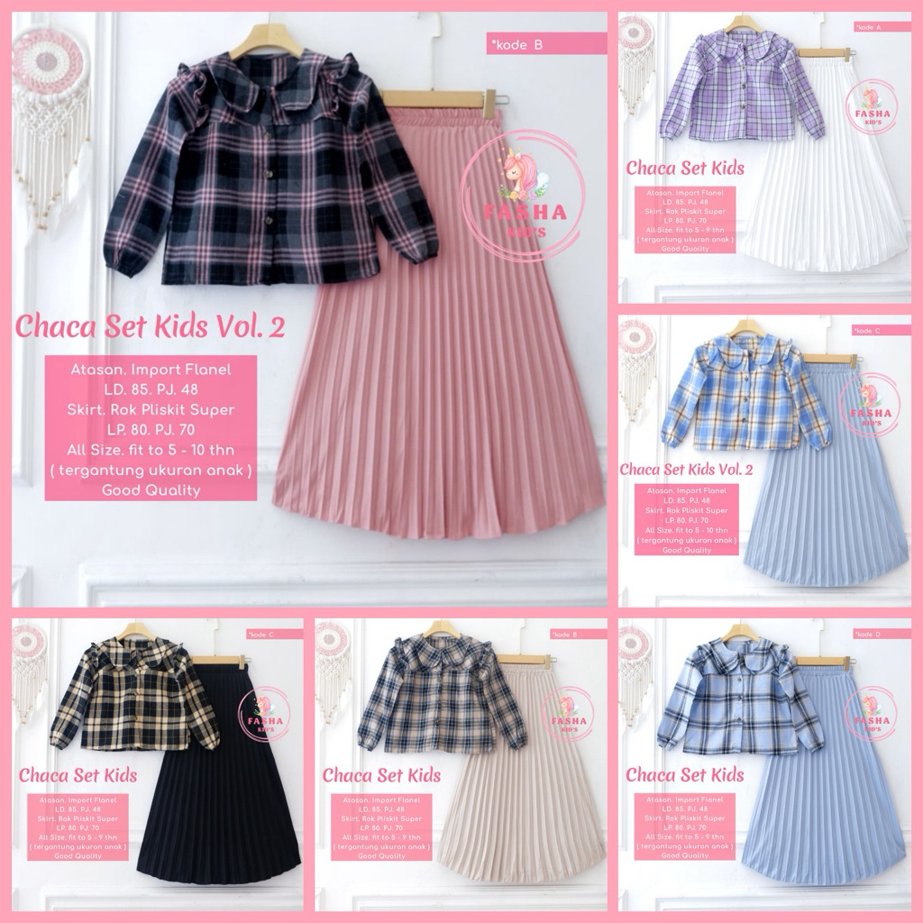 ((JR_KIDS)) CHACA SET KIDS BY FASHA // Setelan Blouse Flanel Dan Rok Plisket // Setelan Baju Muslim 