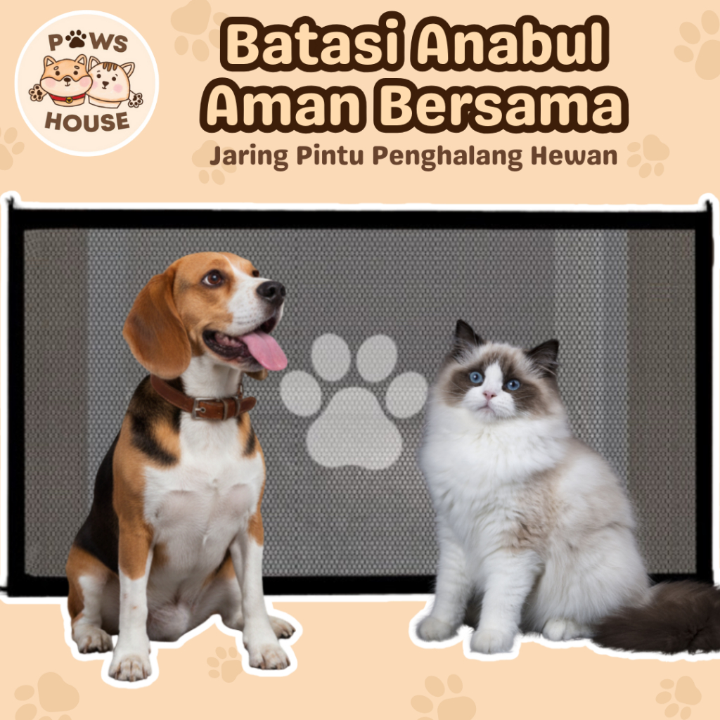 PAWS HOUSE Pintu Jaring Pagar Penghalang Pembatas Anjing Kucing