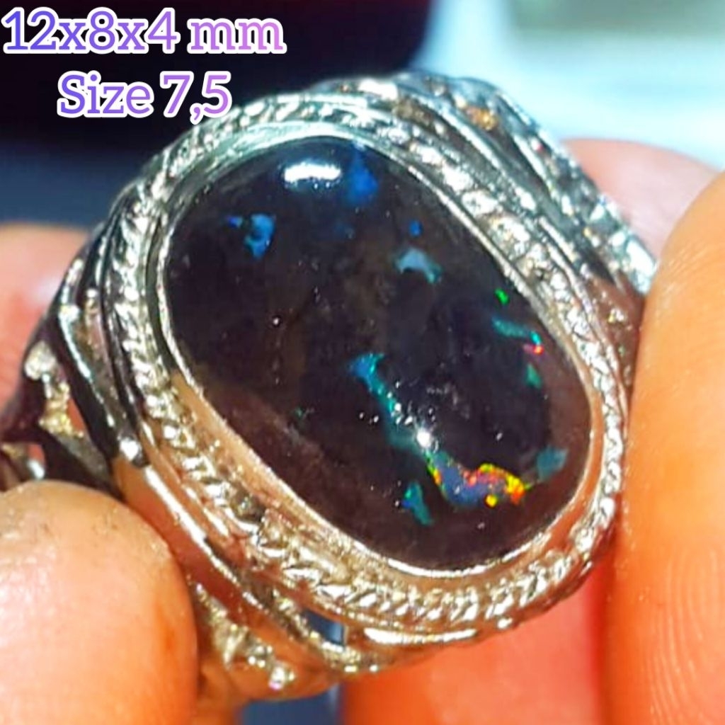 Cincin Batu Black Opal Sempur Banten Natural Jarong Bahan Ranting