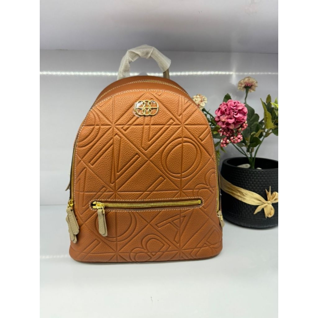 SALE tas ransel bonia original backpack leather emboss coklat