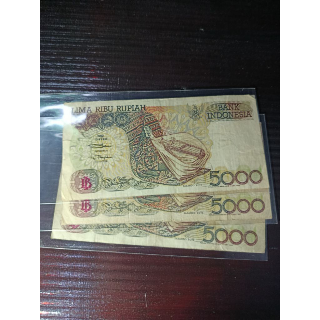 uang kertas kuno 5000 sasndo bekas edar