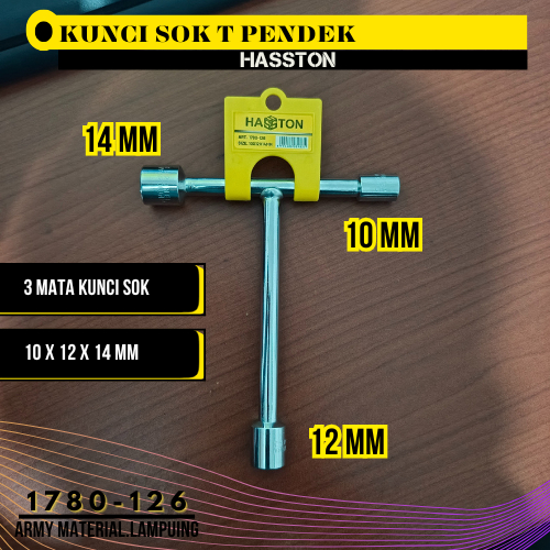HASSTON KUNCI SOK T 10 12 14 MM tipe 1780-126 KONCI T PENDEK SHOK T ORIGINAL @ARMY