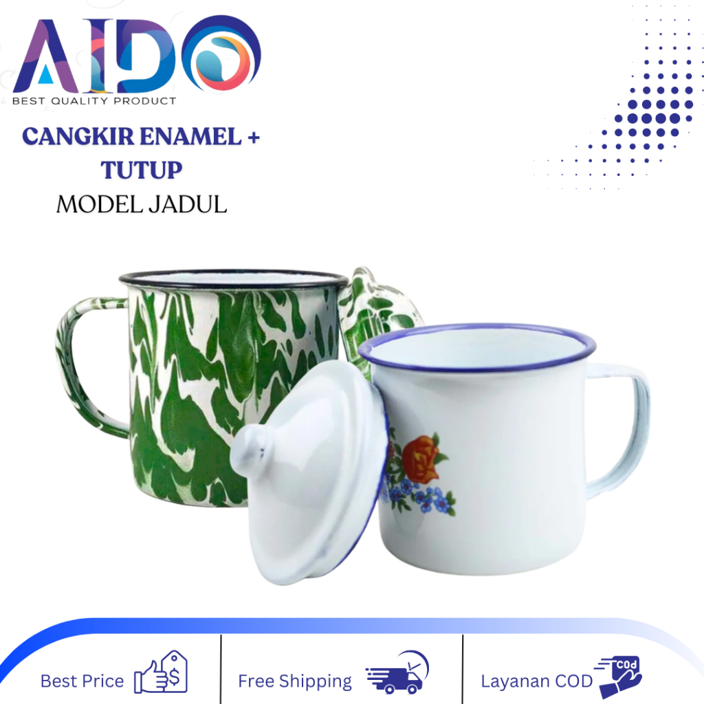 Cangkir Mung Enamel / Cangkir Mug Kopi Jadul Enamel / Cangkir Mug + Tutup mug Jadul / 5008 5308