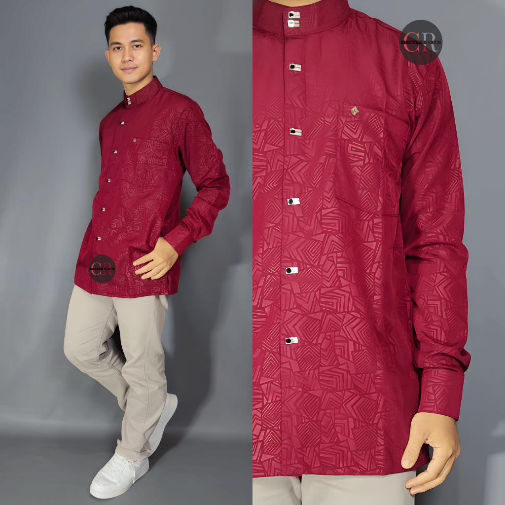 Kemeja Koko Premium Pria Motif Embos Elegan Kemko