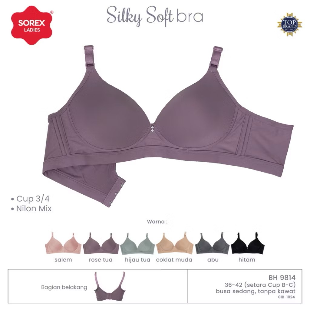 Sorex Bra Size 40 Tanpa Kawat Cup B-C Silky Soft Nyaman Harga Obral BH 9814 Cup Besar Busa Sedang