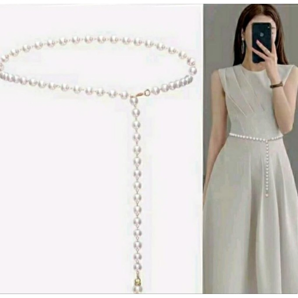 ikat pinggang mutiara rangkai motif maya.belt accesories fashion gesper mutiara full
