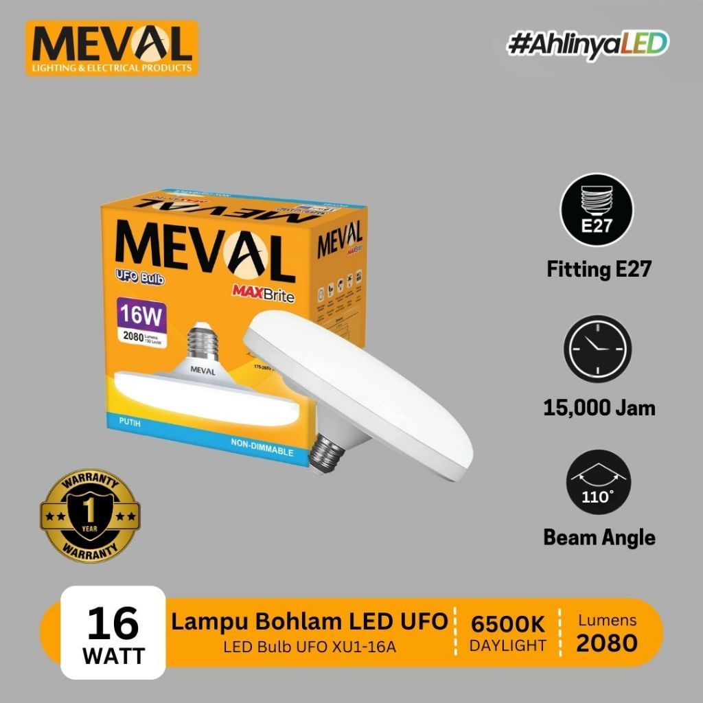 MEVAL lampu bohlam LED super terang model UFO - Putih White 16 24 Watt