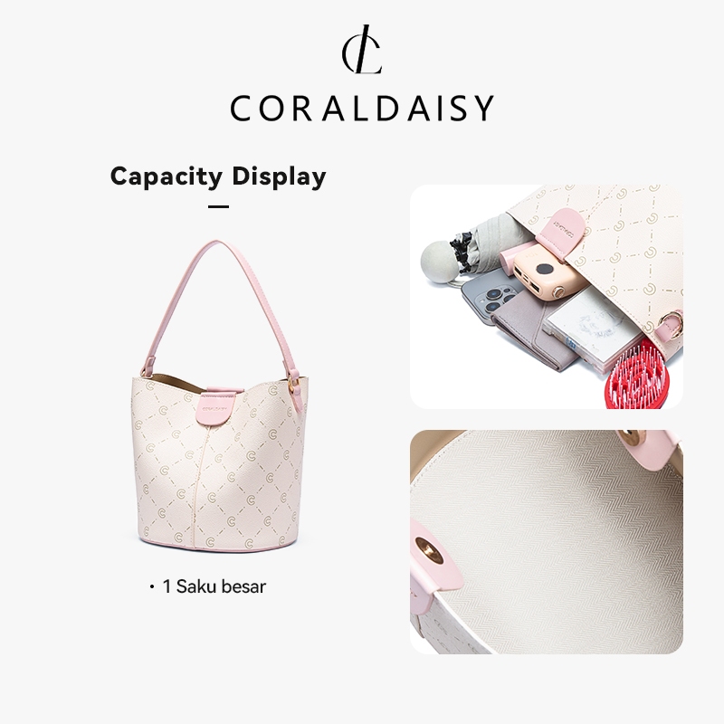 TERBARU CORALDAISY Tas Wanita 2026 Terbaru Bulat Sedang Bucket Tas Selempang Elegan Sling Bag Tali