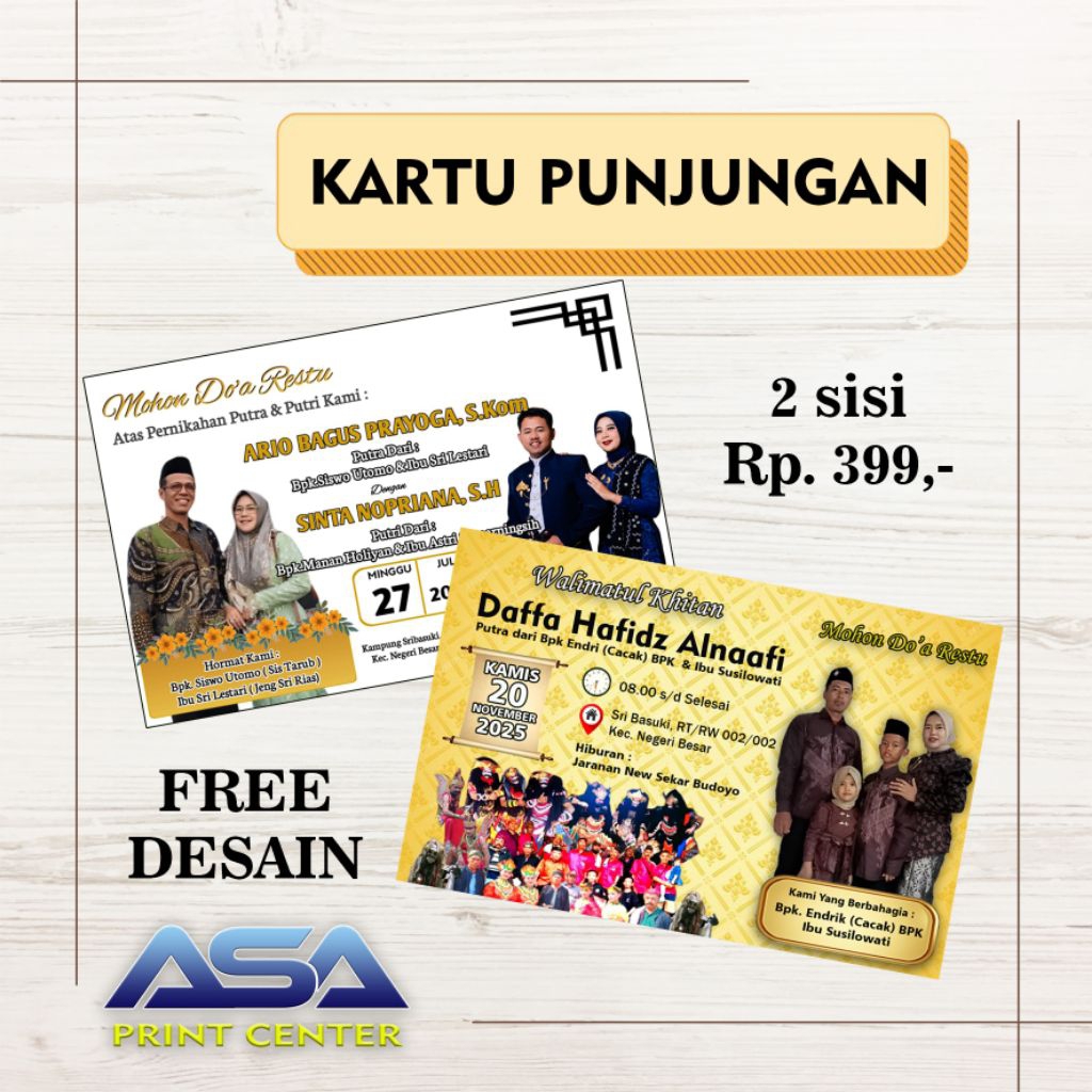 2 SISI KARTU PUNJUNGAN/HAJATAN/PUNJUNGAN/KEPLEK TONJOKAN