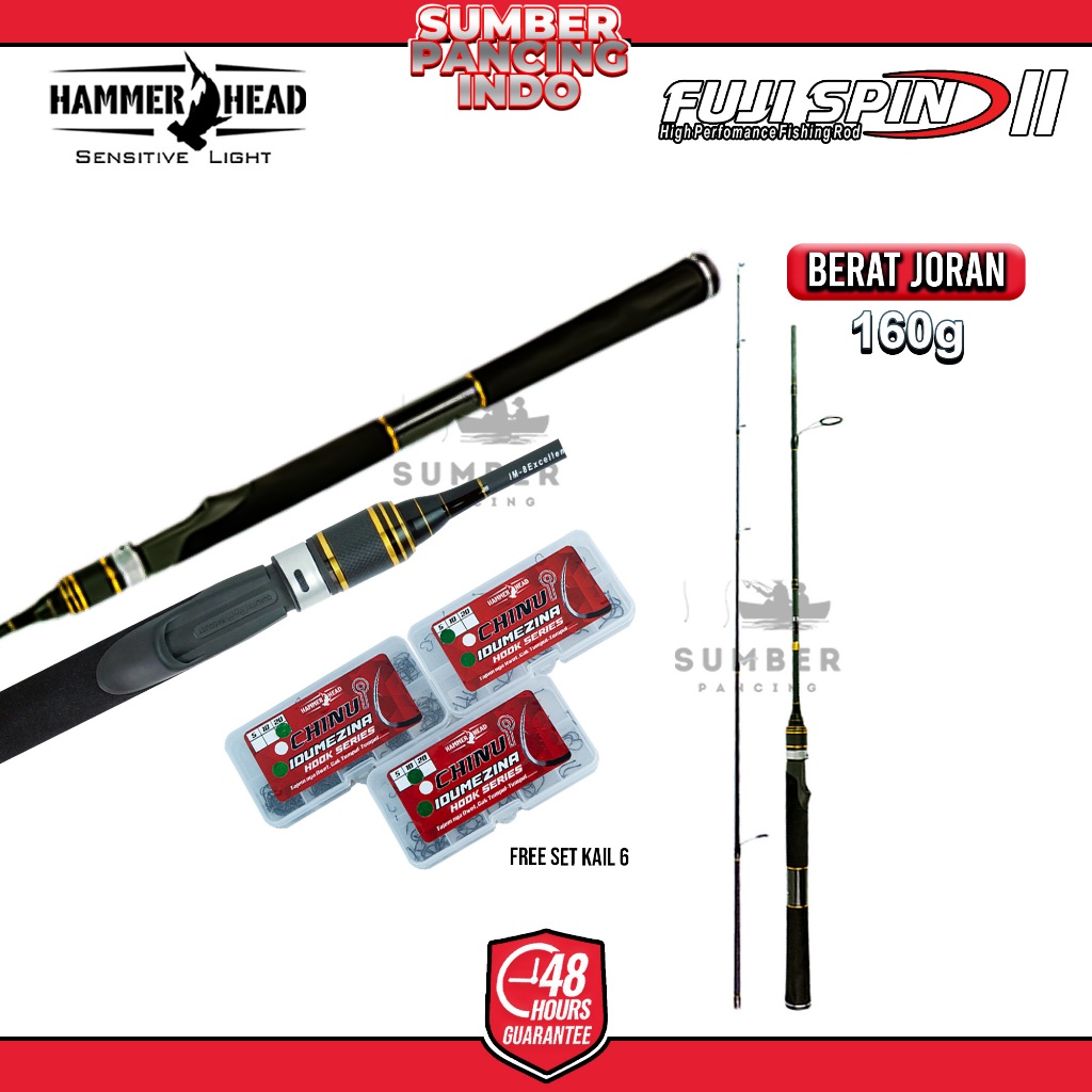 [GRATIS 1 KOTAK SET KAIL] HAMMERHEAD Joran Pancing Spinning FUJI SPIN II 562 - 602 Hi-Carbon Blank H
