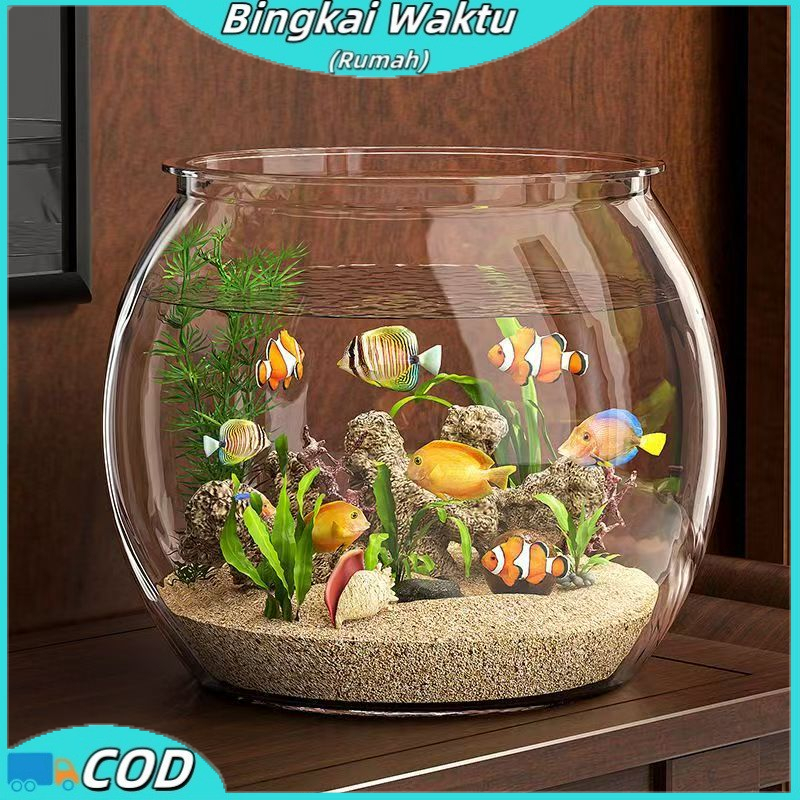 Tangki Bundar Akuarium Mini / Aquarium Toples / Cupang Mini Vas Aquarium Bulat Ikan Hias Fish Bowl E