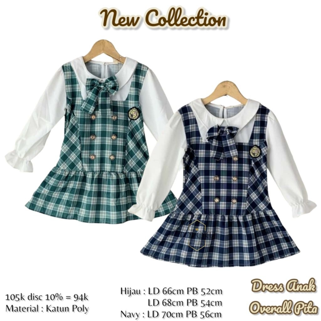 TOKOKU Dress Overall Pita Kotak Kancing Anak Perempuan