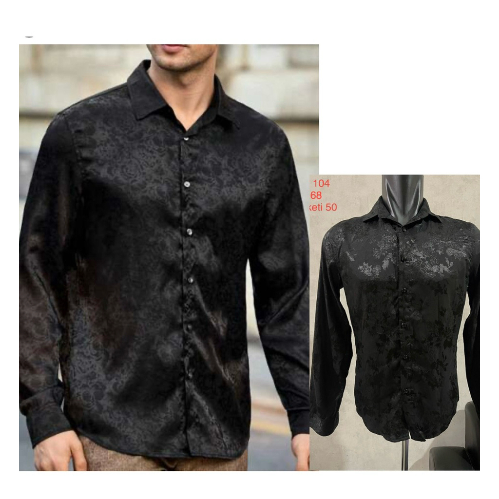 Kemeja satin pria kemeja pria warna hitam motif size S to M