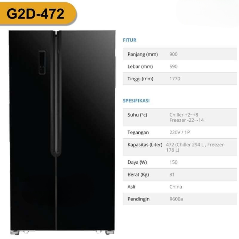 GEA Kulkas Side by Side G2D-472B 2 Pintu 472 Black