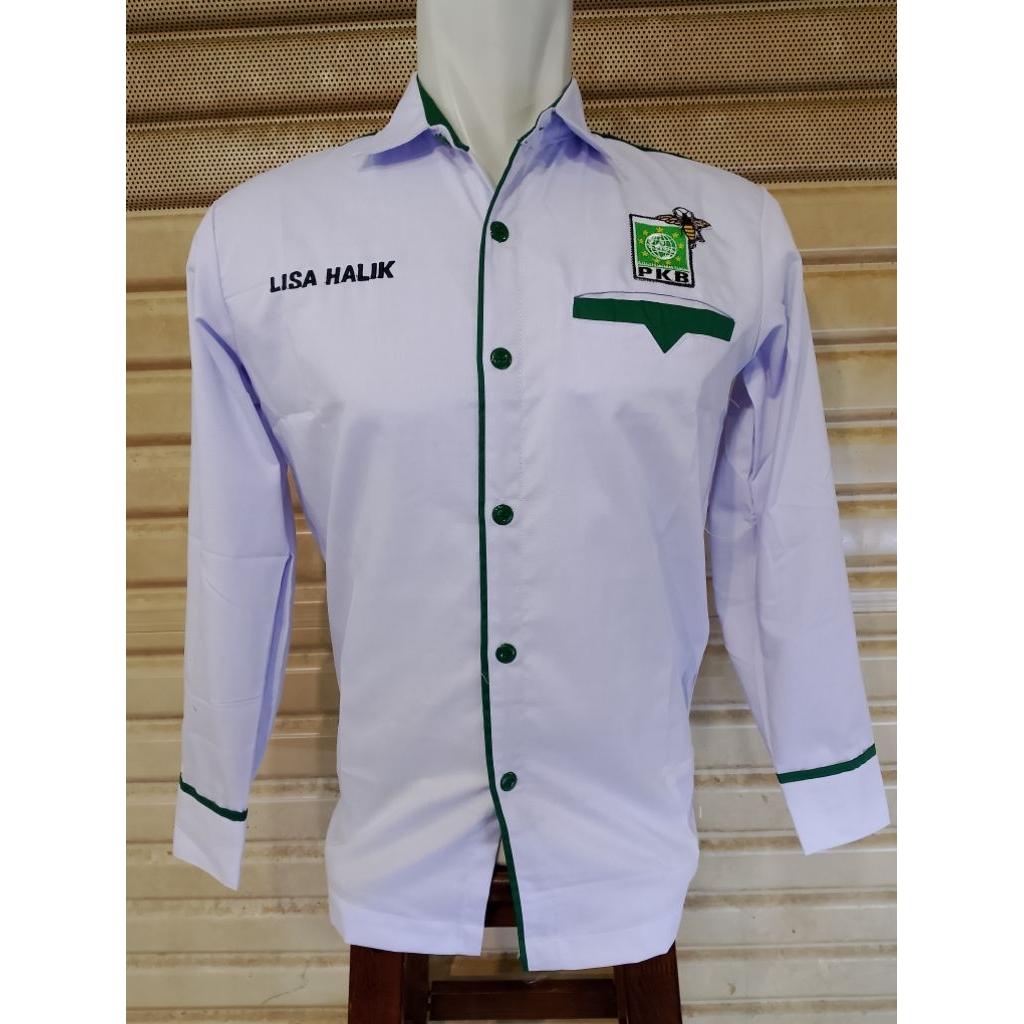 Kemeja Partai PKB Seragam PKB Putih Lis Hijau Panjang
