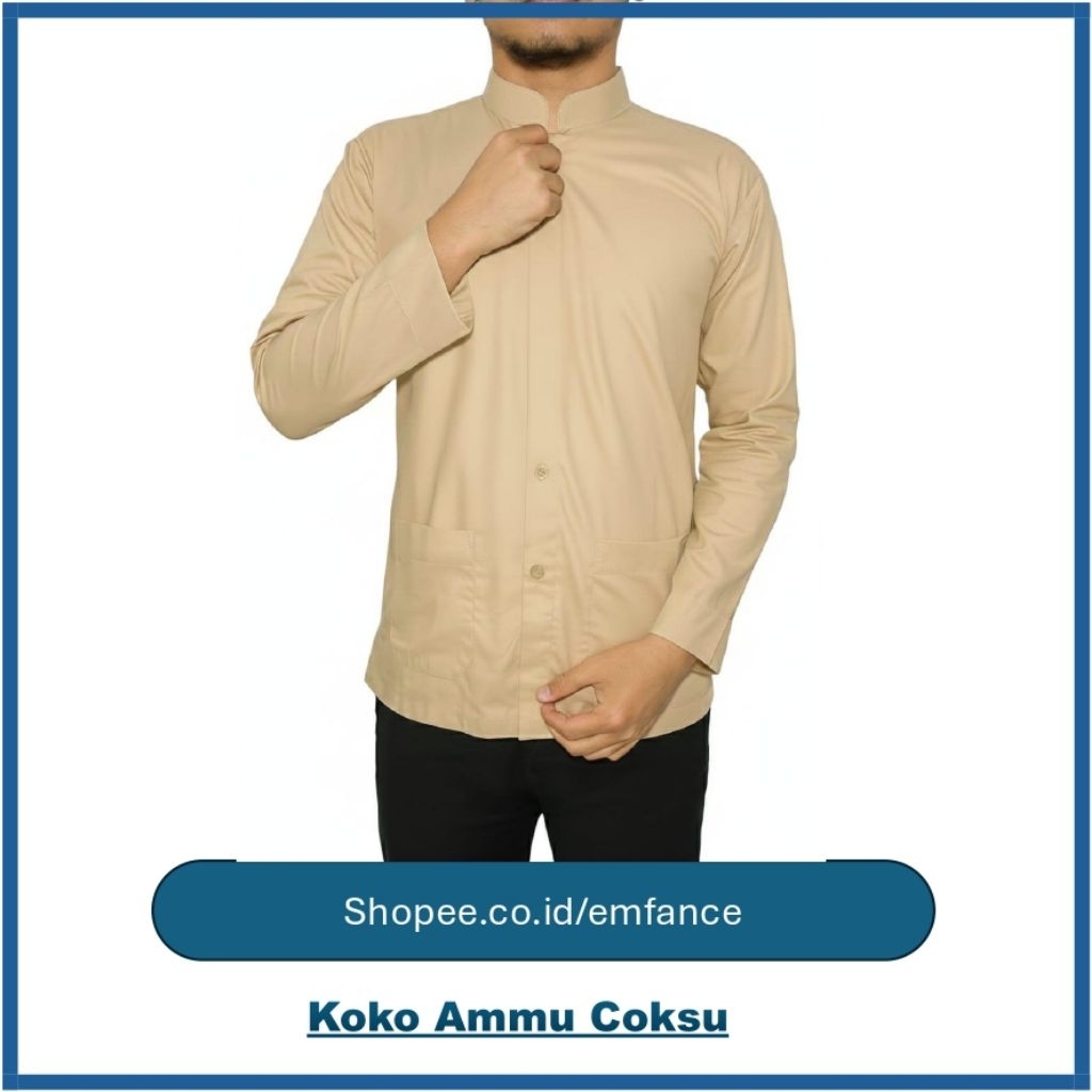 Baju Koko Pria Ammu Collection Haibah – Katun Premium Adem | Desain Simple Elegan | Warna Olive, Cok