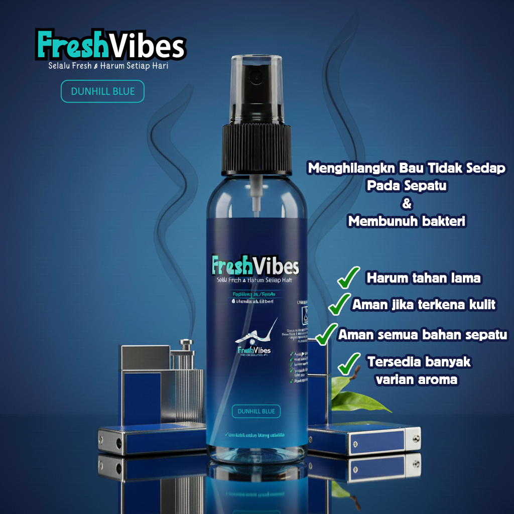 Freshvibes Dunhill Blue – Parfum Sepatu Anti Bakteri 99% • Wangi Tahan 48 Jam • Anti Bau • Aman Semu