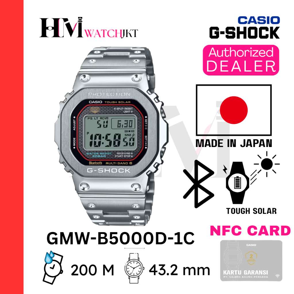 CASIO G-SHOCK GMW-B5000D-1CDR Jam Tangan Pria Original Digital Bluetooth Solar Antiair GMW-B5000D-1C