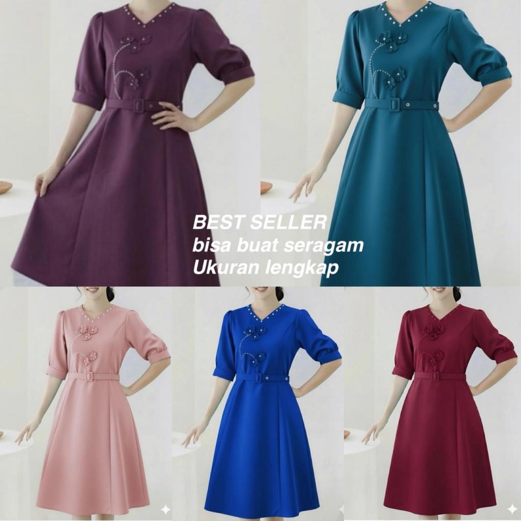 OY 9660 dress wanita scuba premium  kekinian jumbo ld 120cm baju terusan mewah