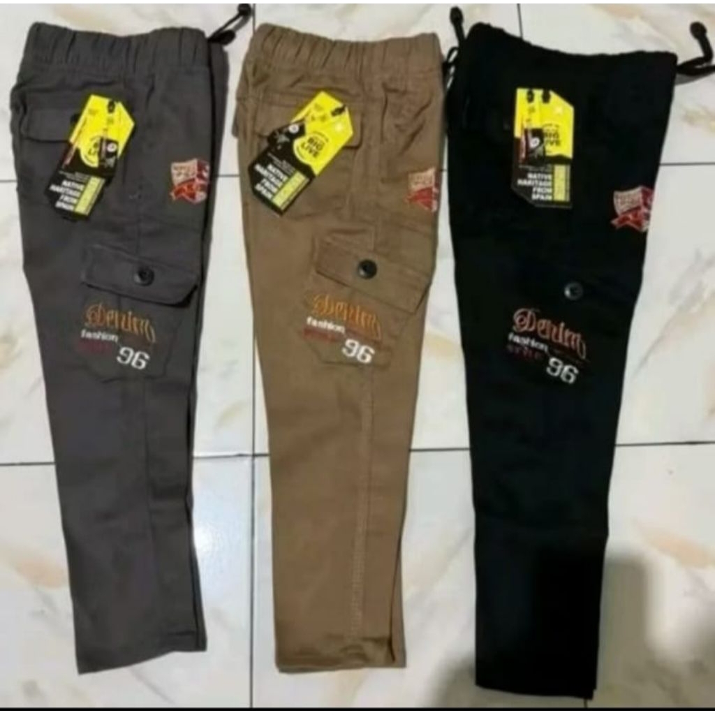 CELANA PANJANG CHINOS ANAK CARGO TEMPEL MOTIF BORDER USIA 5-12 TAHUN