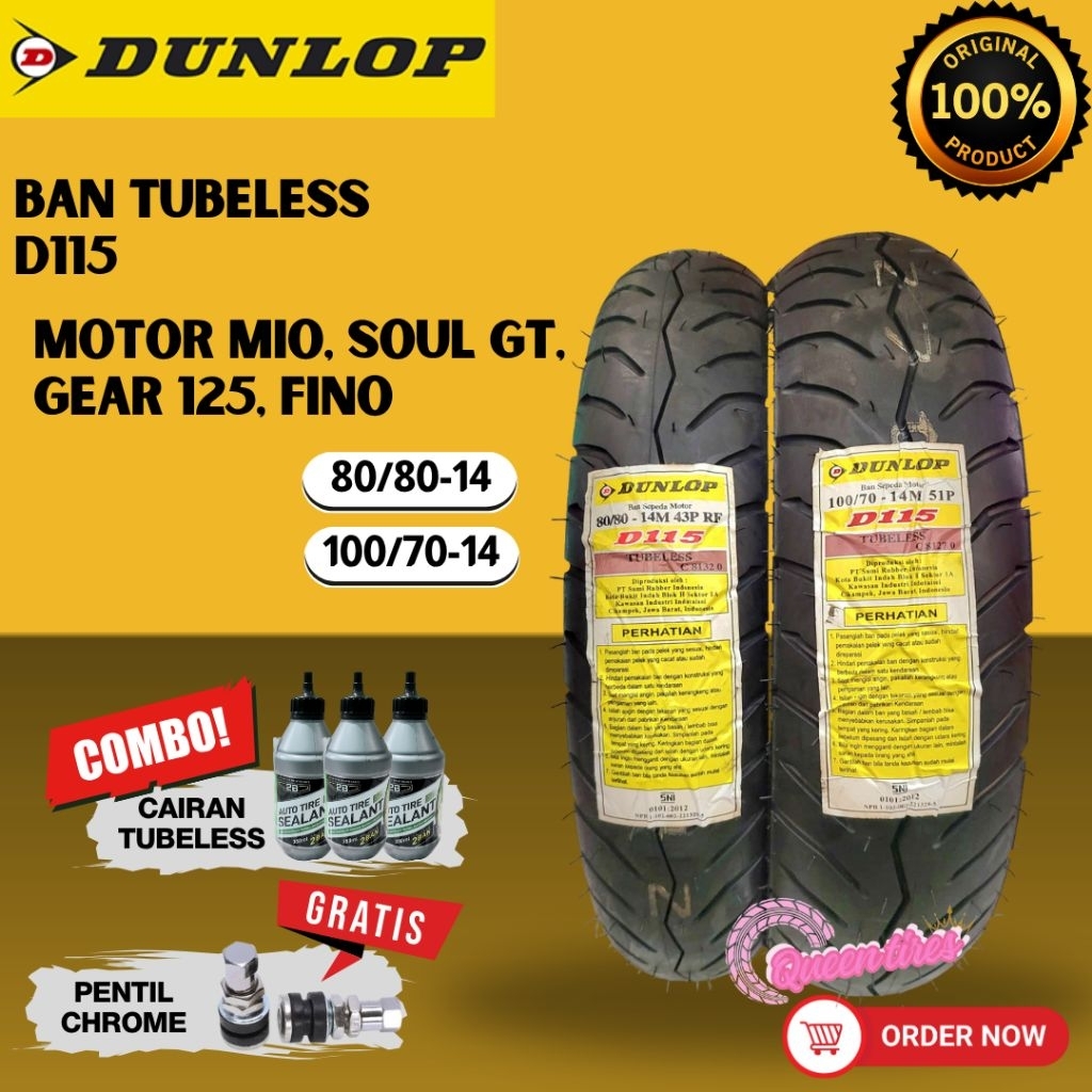 Promo Ban Tubeless Sepesang Dunlop Motor Yamaha Mio Soul Gt Gear 125 Fino dll 80/80-14 100/70-14