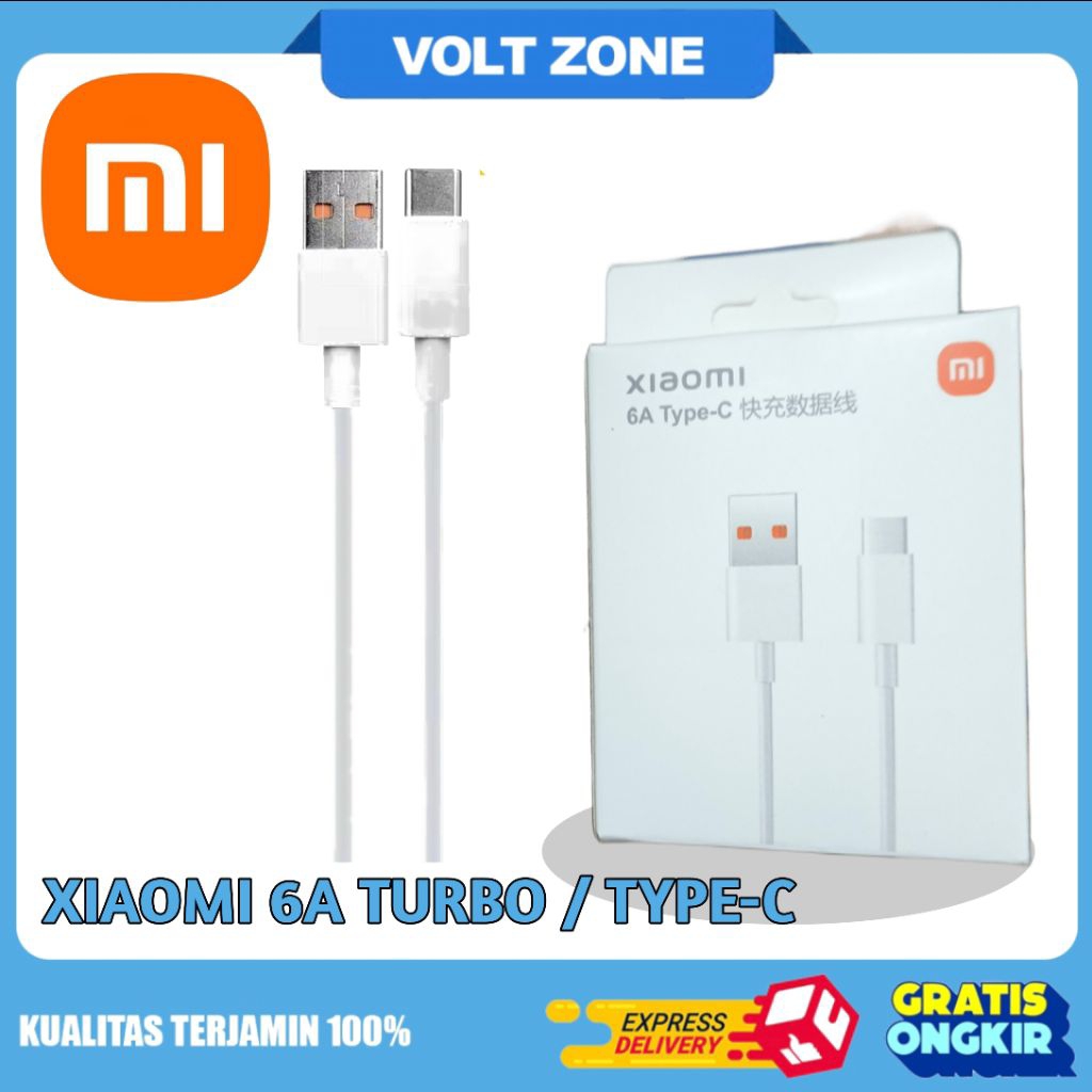 kabel data xiaomi 6A Fast charging tersedia colokan TYPE C